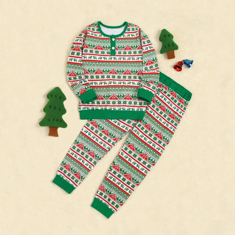 Christmas Family Matching Pajamas Set | Cartoon Printed Deer Long Sleeve & Pants