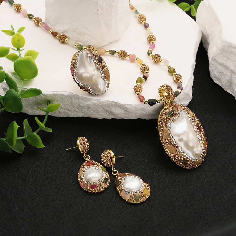 Elegant Natural Baroque Pearl Jewelry Set