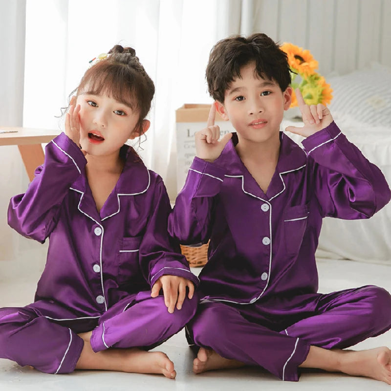 Children’s Silk Satin Pajamas Set | Autumn Sleepwear for Boys & Girls