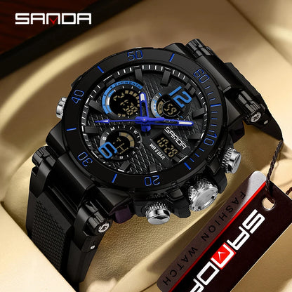 Sanda 6167 Dual Screen LED Digital Watch: Waterproof Multifunctional Sports Timepiece