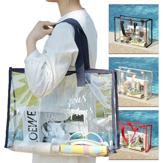 Summer Clear PVC Tote Bag - Waterproof, Transparent, Large Shopper Shoulder Bag for Women