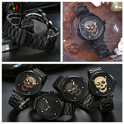 Men's Pirate Style Skull Watch - Quartz Sports Wristwatch