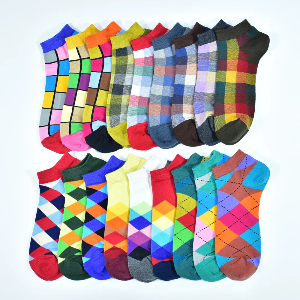 6 Pairs Men’s Colorful Casual Ankle Socks – Comfortable & Stylish