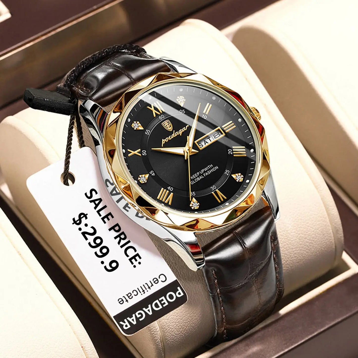 Luxury Waterproof Business Men's Quartz Watch with Luminous Display