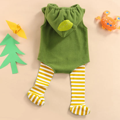 Baby Avocado Romper Jumpsuit Set with Striped Stockings