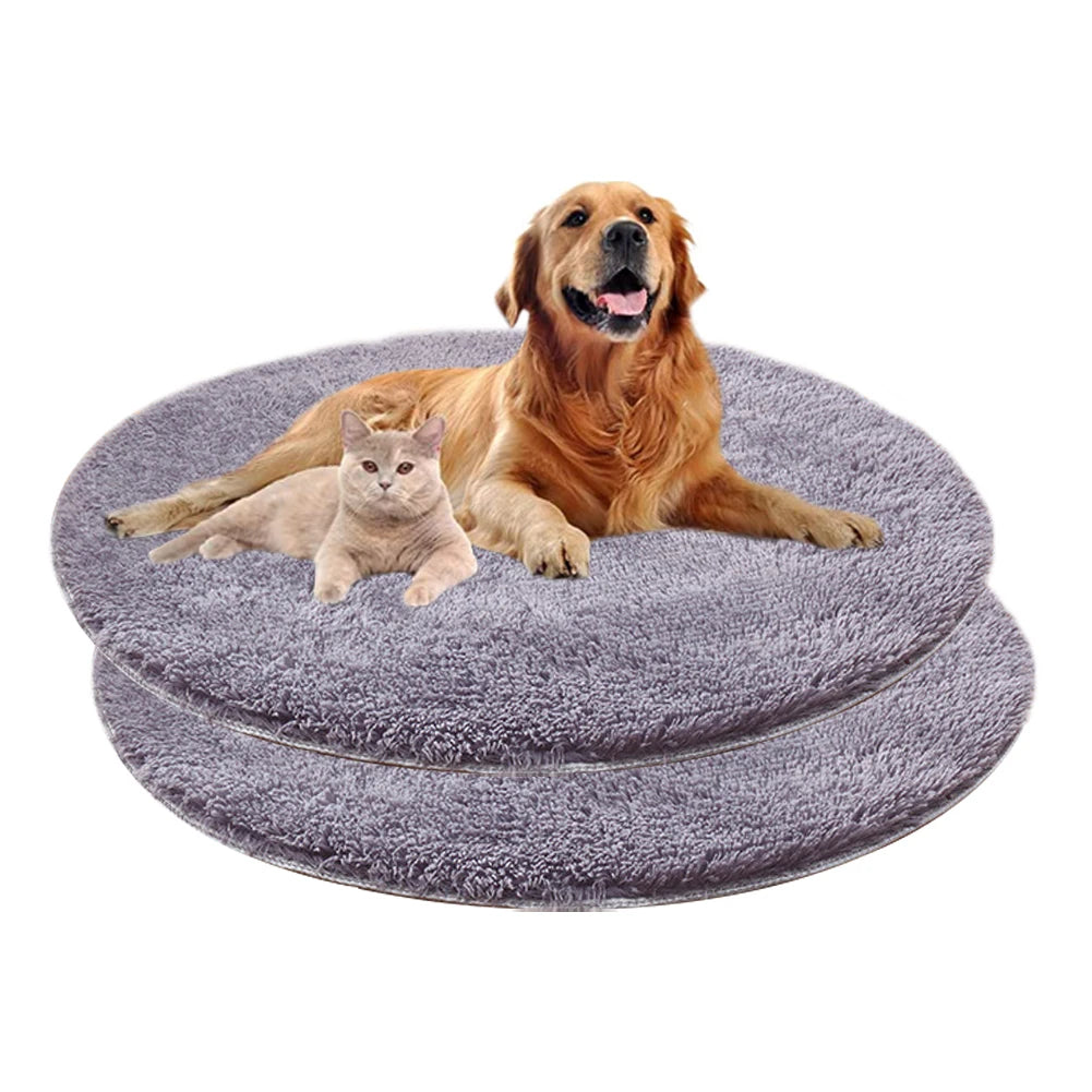 Soft Fluffy Round Pet Bed - Plush Cushion for Dogs & Cats