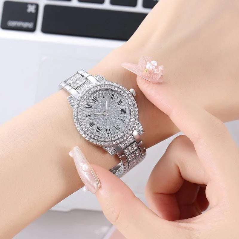 Elegant Women's Quartz Watch with Zircon Accents and Folding Buckle