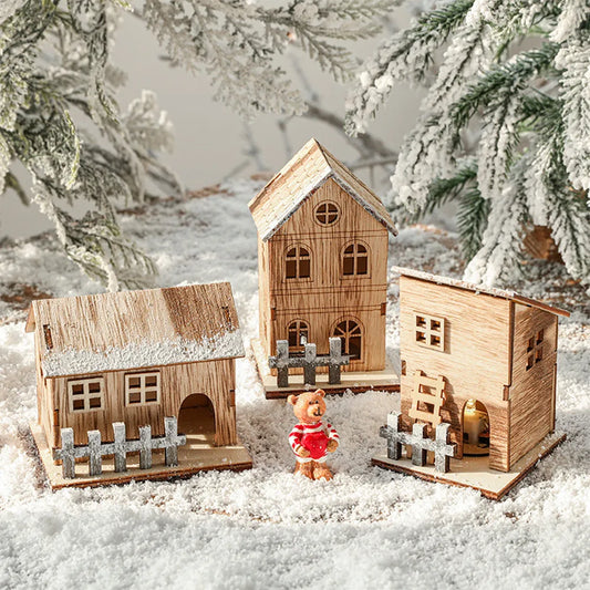 Christmas LED Light Wooden House - Luminous Cabin Table Ornament & Night Lamp