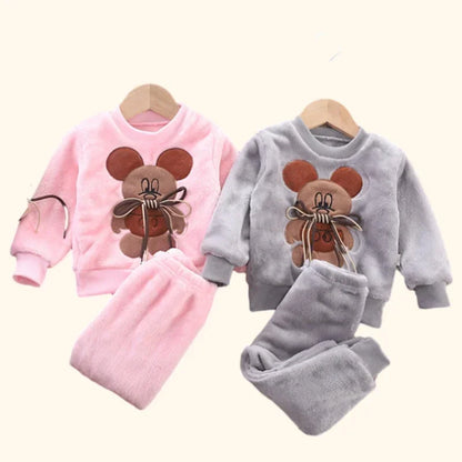 Autumn Winter Kids Pajamas - Thick Flannel Fleece 2-Piece Sets