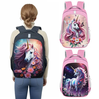 Cute Unicorn Flower Print Backpack | Laptop & School Bag for Teen Girls & Women