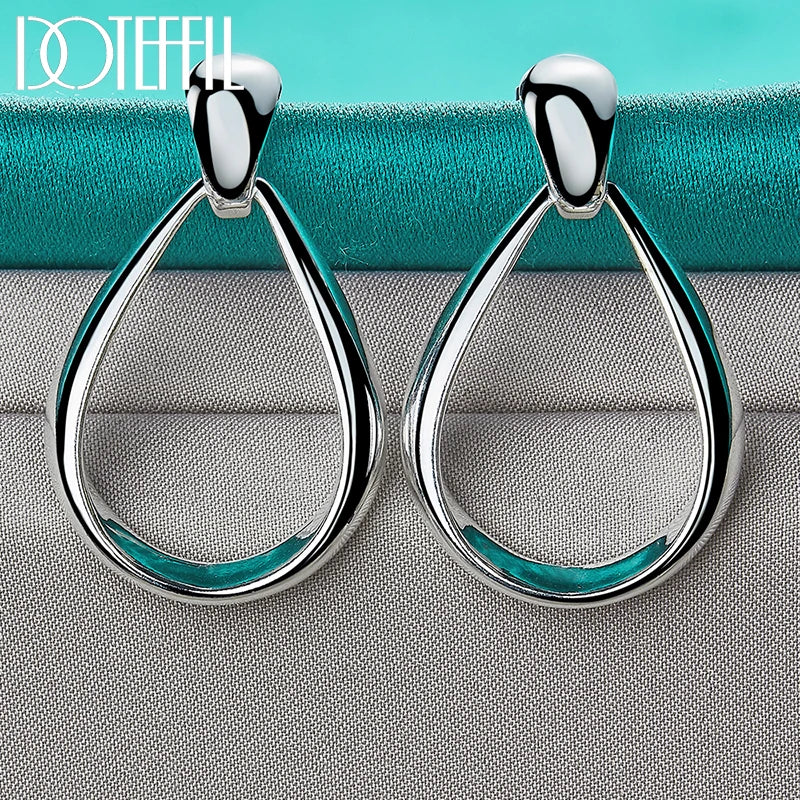 925 Sterling Silver Big Circle Drop Charm Earrings