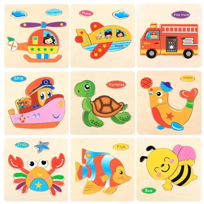 Baby Wood Jigsaw Puzzle – Cartoon Animal Montessori Toy