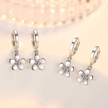 Solid 925 Sterling Silver Crystal Zircon Flower Drop Earrings