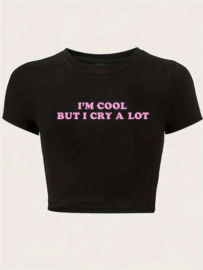 "I'm Cool" Print Crew Neck T-Shirt