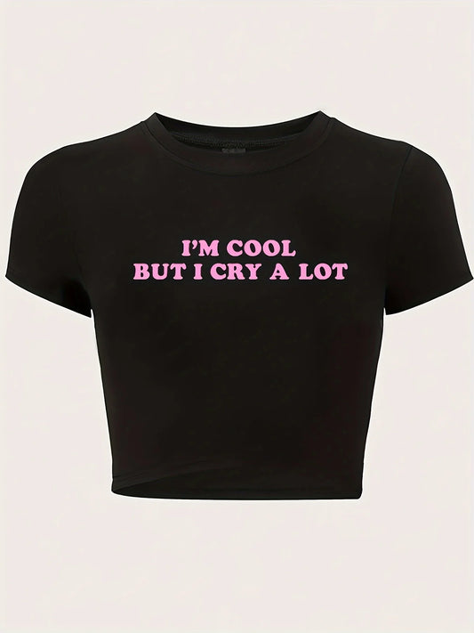 "I'm Cool" Print Crew Neck T-Shirt