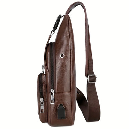 Premium Men's PU Leather Sling Bag - Anti-Theft & Durable