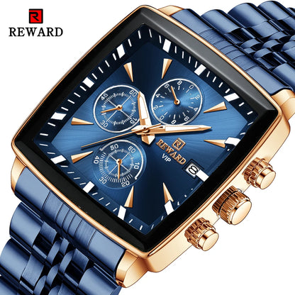 Square Dial Quartz Watch for Men – Waterproof Chronograph