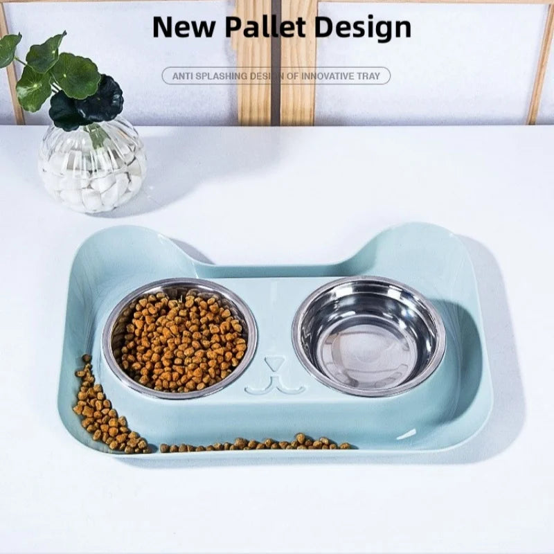 Stainless Steel Double Pet Bowls | Dog Food & Water Feeder