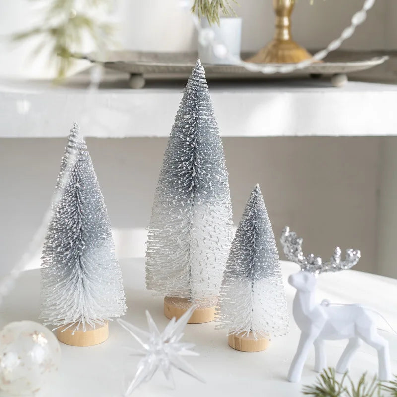 Mini Pine Bottle Brush Christmas Trees – Artificial Decor with Wooden Base