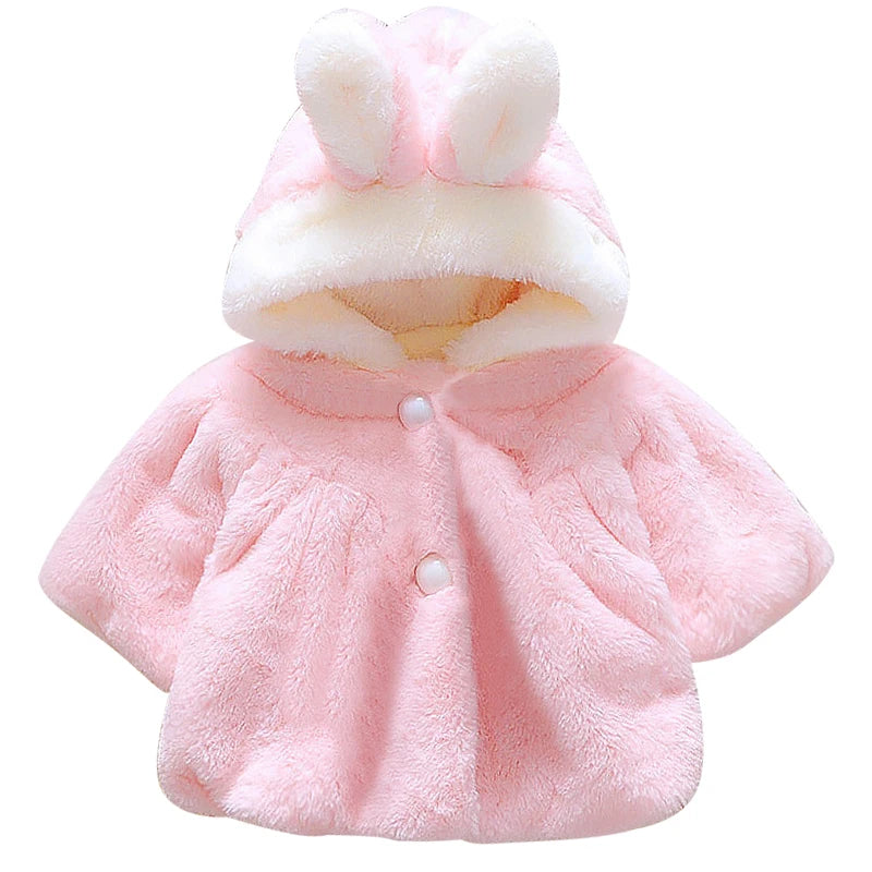 Korean Cartoon Baby Girl Fleece Hooded Jacket - Cute Winter Outerwear