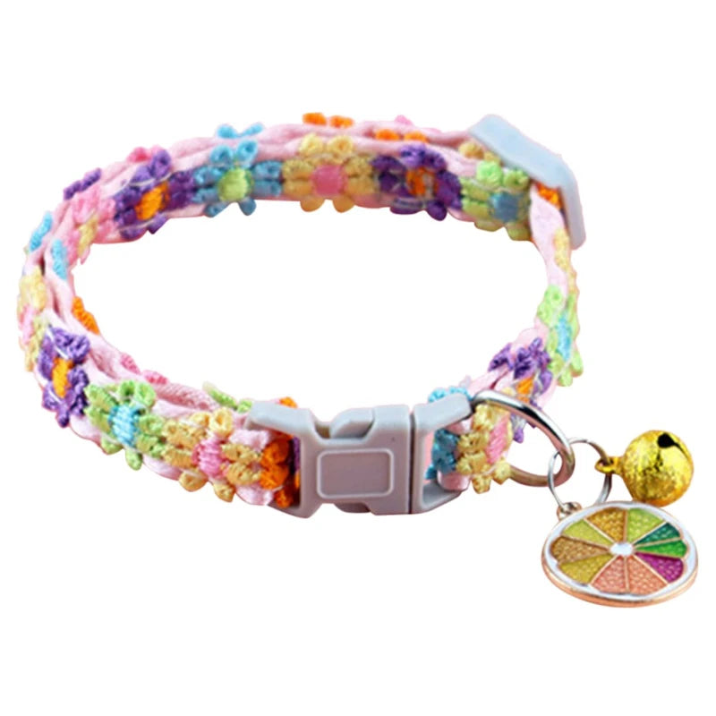 Fashion Rainbow Flower Cat Collar | Adjustable Colorful Lace Necklace