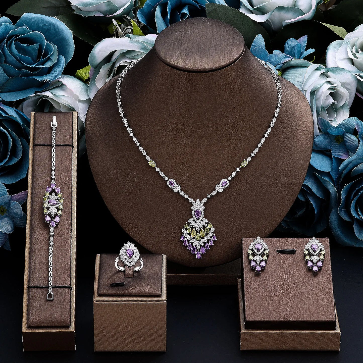 4-Piece CZ Zircon Tassel Jewelry Set for Women | Necklace & Earrings