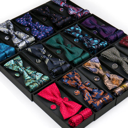 Men's Bowtie Set Gift Box - Red Bow Tie, Pocket Square & Cufflinks