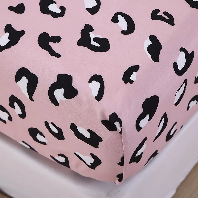 Pink Leopard Fitted Bed Sheet | Cartoon Patterned Elastic Cover for Adults