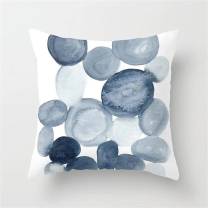 Blue Ink Geometric Cushion Cover – Heart Round Sofa Pillowcase