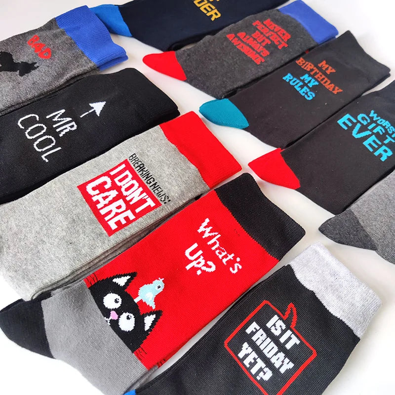 Men's Cotton Funny Socks - Stylish Letter Patterns