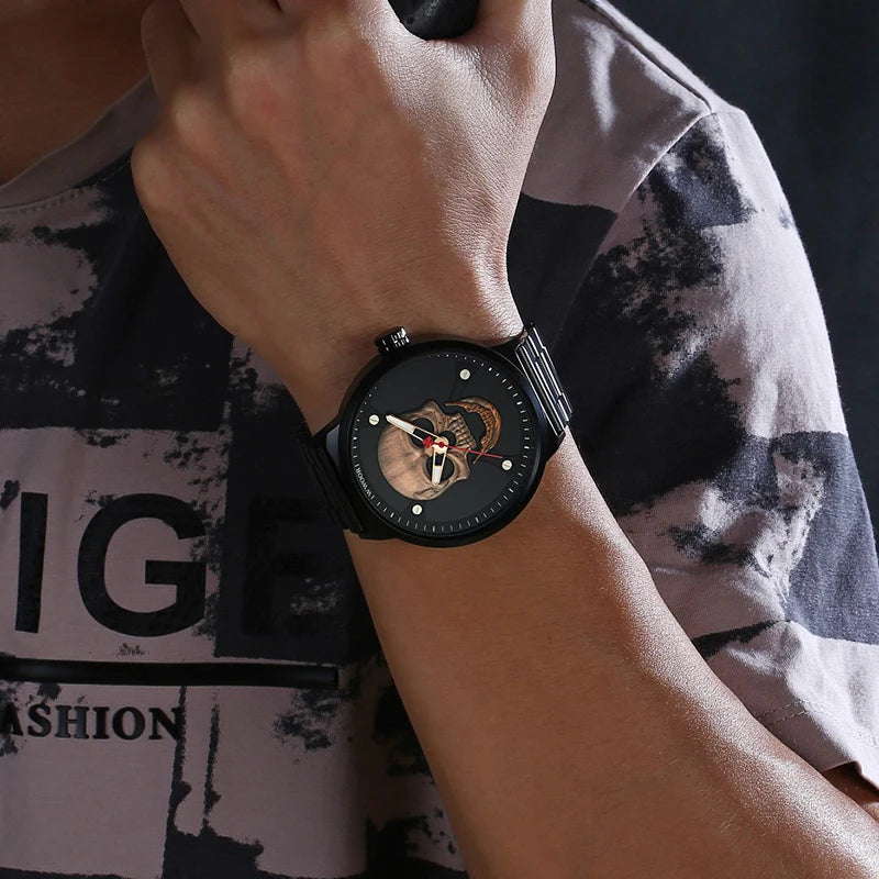 Men's Pirate Style Skull Watch - Quartz Sports Wristwatch