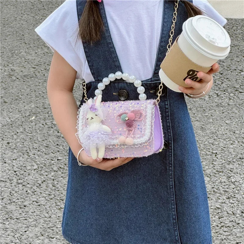 Sweet Princess Small Shoulder Bag | Pearl Handle & Chain Crossbody | Lovely Doll Handbag for Baby Girls