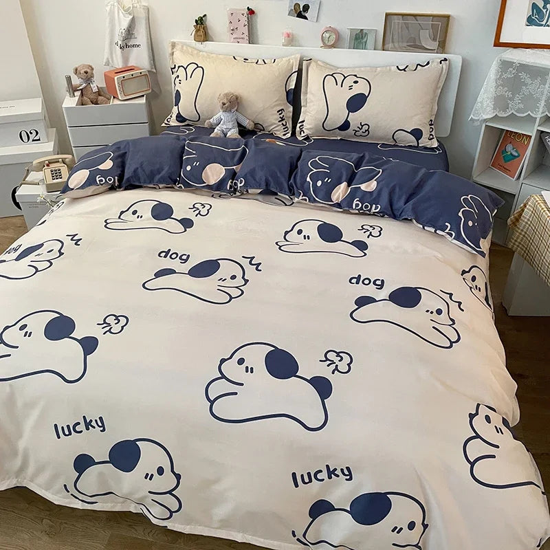 Dog Printed Bed Set | Floral Duvet Cover & Pillowcase in Various Sizes