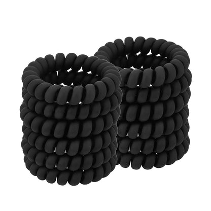 Black Matte Spiral Hair Ties | Traceless Elastic for Curly & Thick Hair