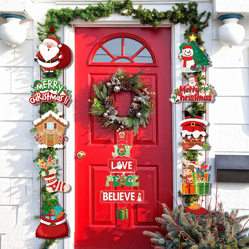 Christmas Porch Door Hanging Banner - Paper Door Decorative Flag for Christmas