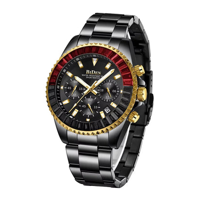 Men's Luxury Quartz Chronograph Watch with Stainless Steel Strap