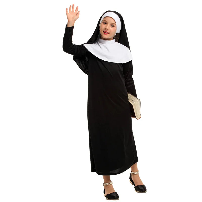 Girls Catholic Nun Costume | Black Christian Missionary Dress