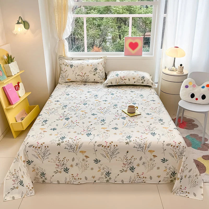 Cotton Bed Sheet Flower Series | Soft Cartoon Pattern Flat Sheet