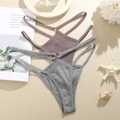 4-Piece Cotton Low-Waist Striped Thongs