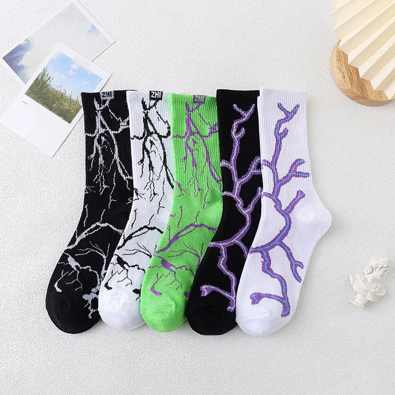 Lightning Print Sport Middle Tube Socks For Men