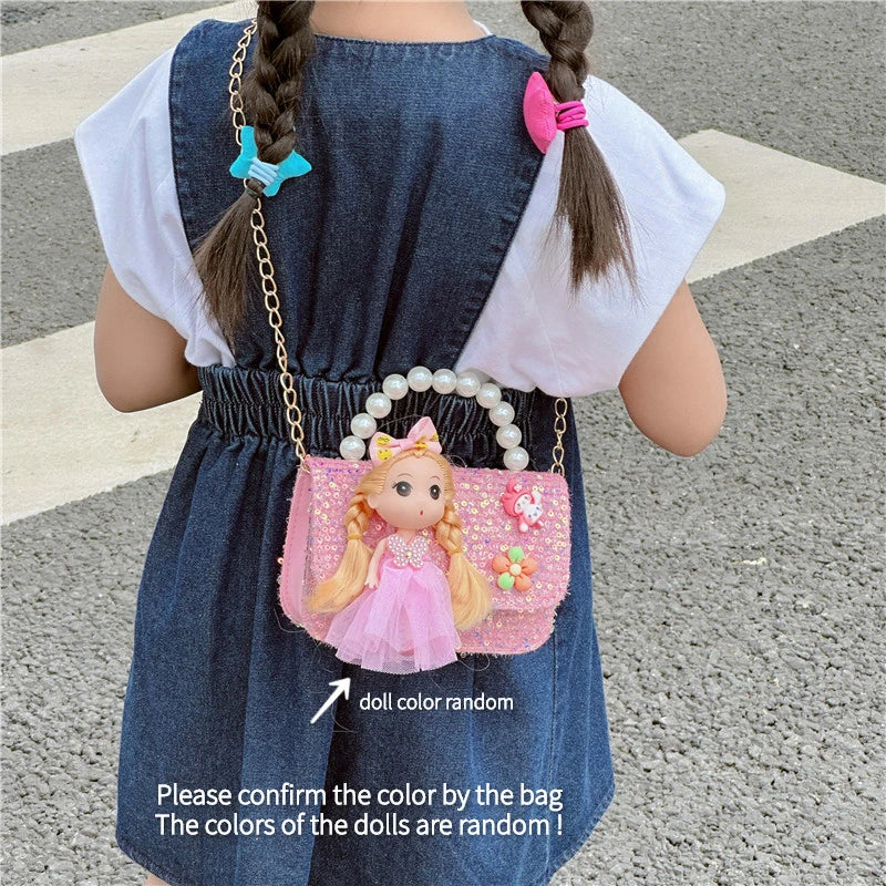 Sweet Princess Small Shoulder Bag | Pearl Handle & Chain Crossbody | Lovely Doll Handbag for Baby Girls