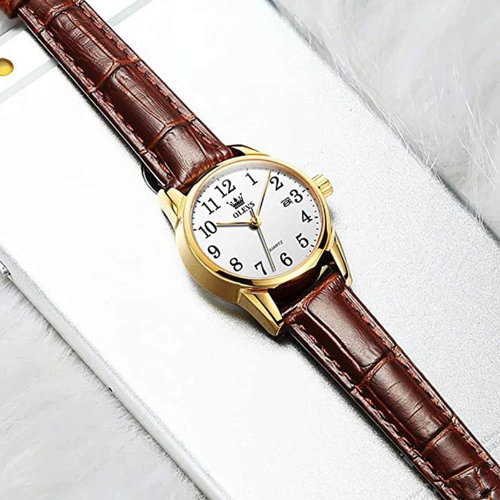 Classic Quartz Watch for Women – Brown Leather Strap