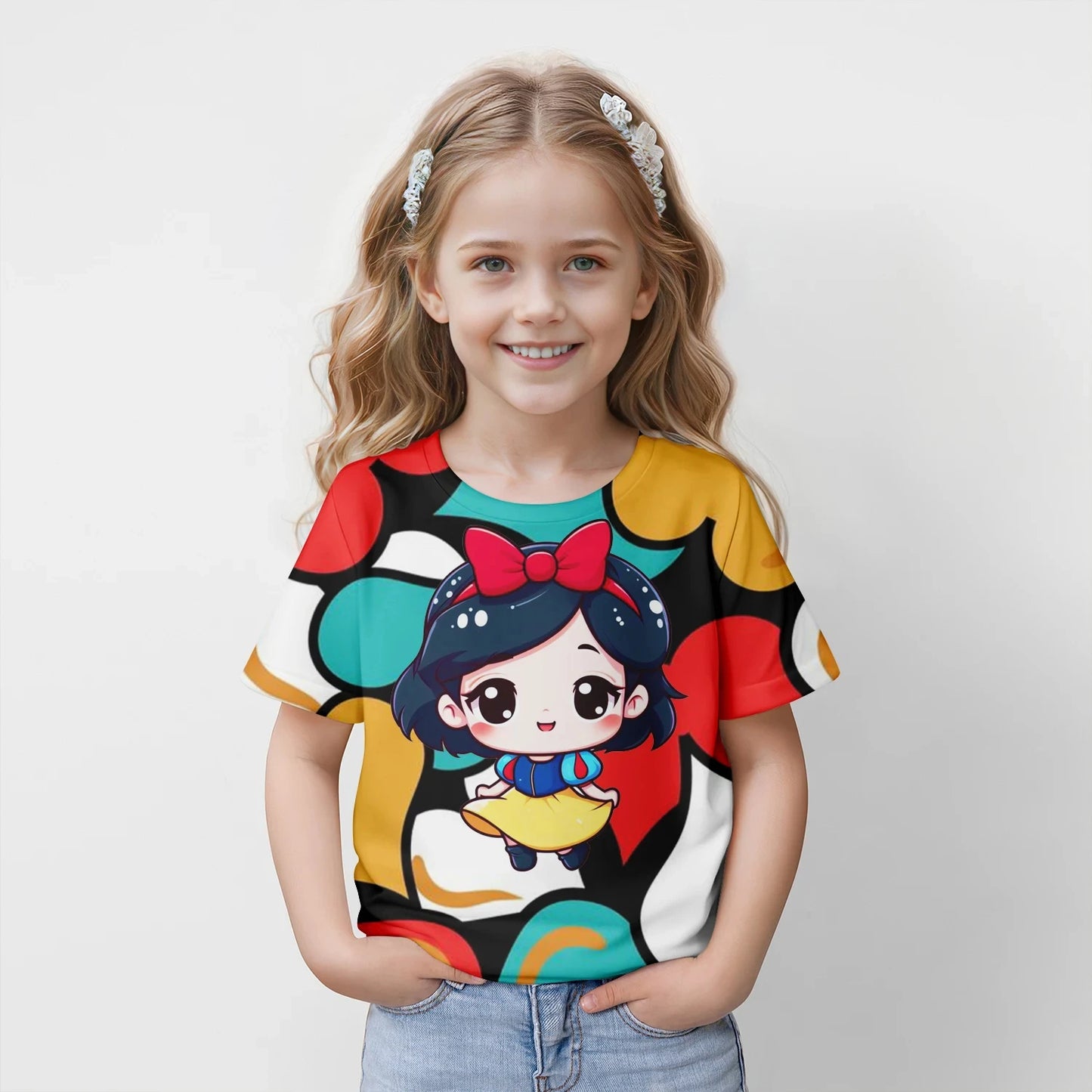 Kids Snow White 3D Print T-Shirt - Casual Short Sleeve Top