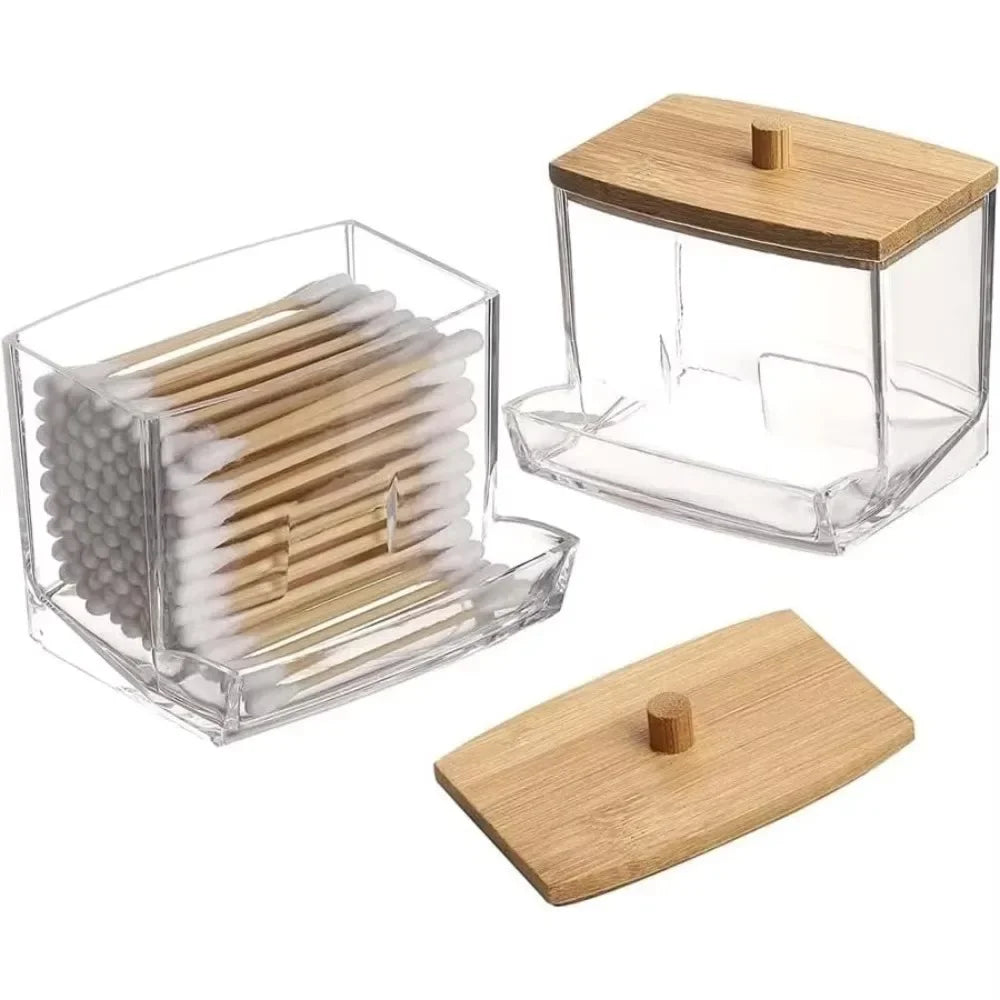 Cotton Swab Storage Box with Bamboo Cover