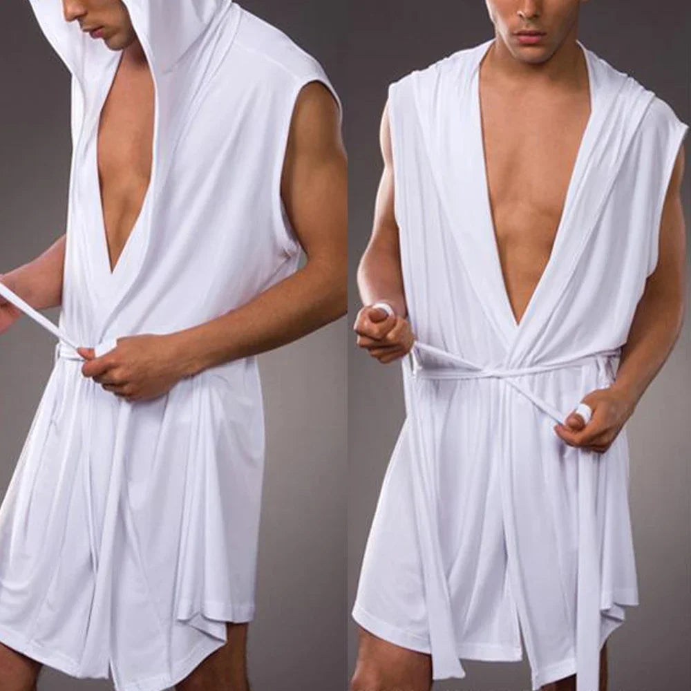 Men's Sleeveless Silk Bathrobe