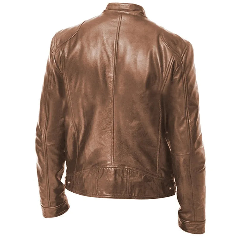 Men's Vintage Leather Motorcycle Jacket – Stand Collar