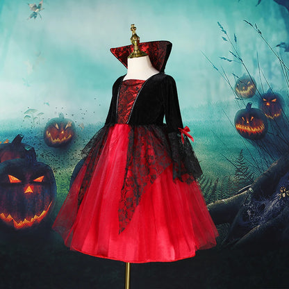 Girls Vintage Gothic Vampire Costume - Tulle Halloween Dress (3-12Yrs)