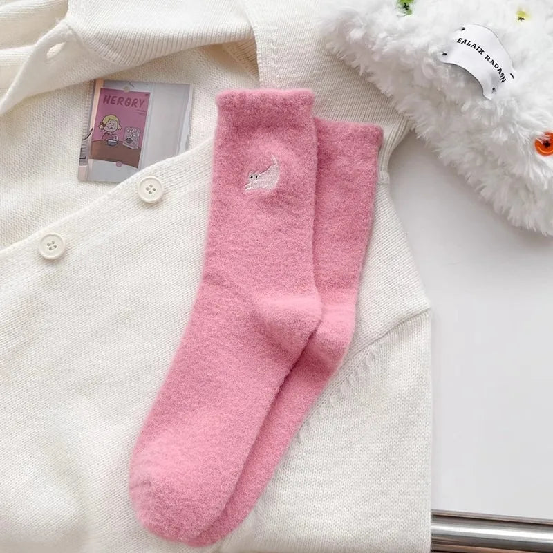 Cute Cat Mink Fleece Coral Plush Socks