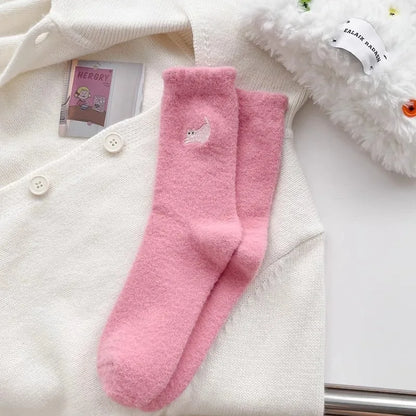 Cute Cat Mink Fleece Coral Plush Socks