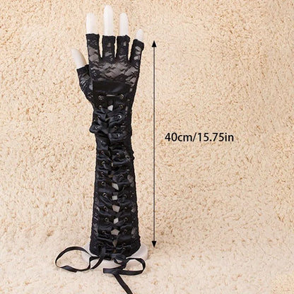 Women's Punk Half Finger Lace-Up Gloves for Halloween Party